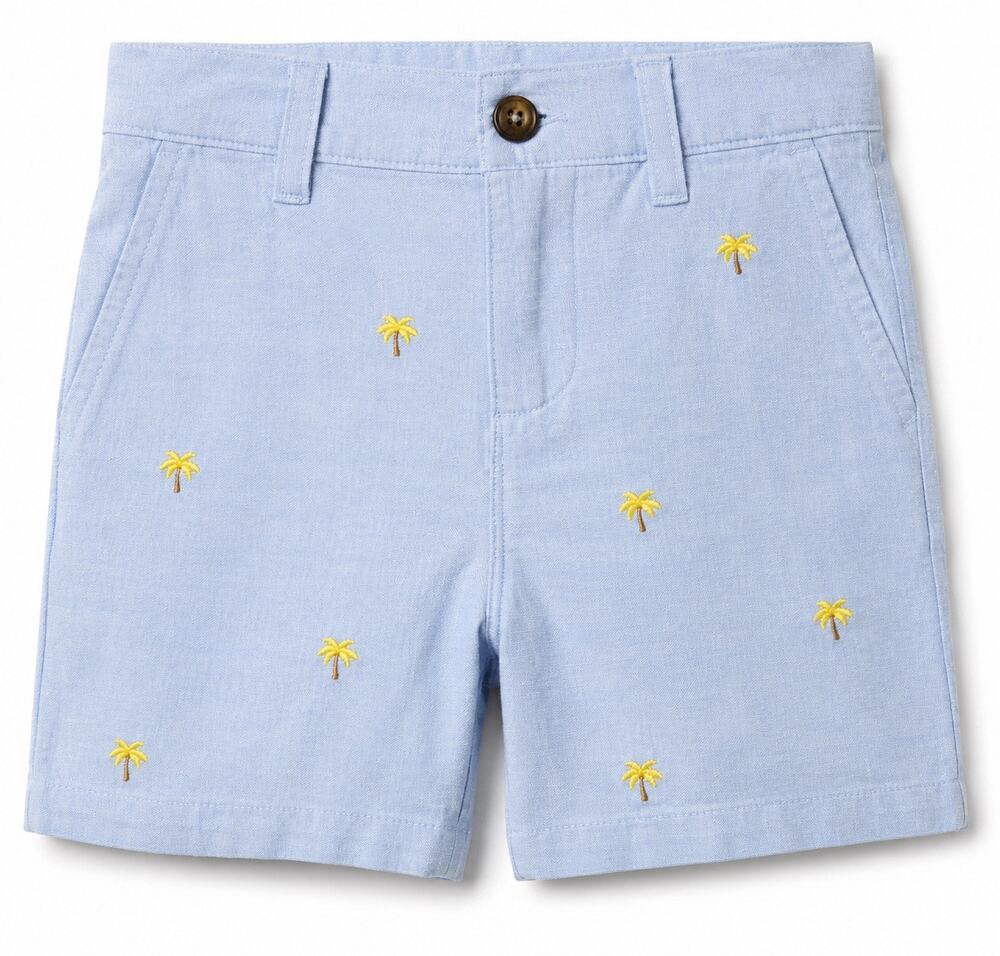 Janie and Jack Palm tree embroidered Linen-Cotton Kids Shorts